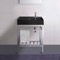 Modern Matte Black Ceramic Console Sink and Polished Chrome Base, 24